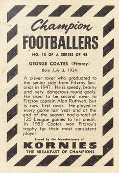 1954 Kornies Champion Footballers #13 George Coates Back